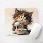 Cartoon Calico Cat mit Frühstück Mousepad (Mit Mouse)