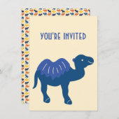 Cartoon Camel Blue Bactrian 2 Humps Custom Einladung (Vorne/Hinten)