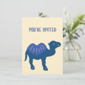 Cartoon Camel Blue Bactrian 2 Humps Custom Einladung (Stehend Vorderseite)