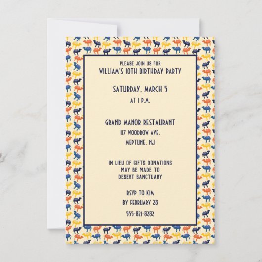 Cartoon Camel Blue Bactrian 2 Humps Custom Einladung (Rückseite)