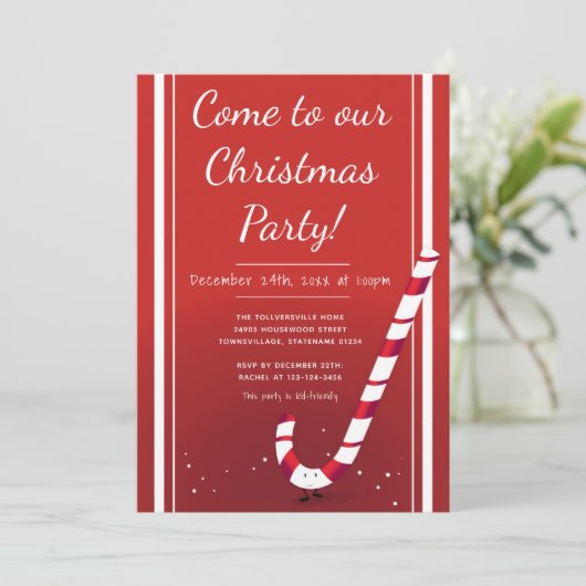 Cartoon Candy Cane | Weihnachts-Party Einladung (Stehend Vorderseite)