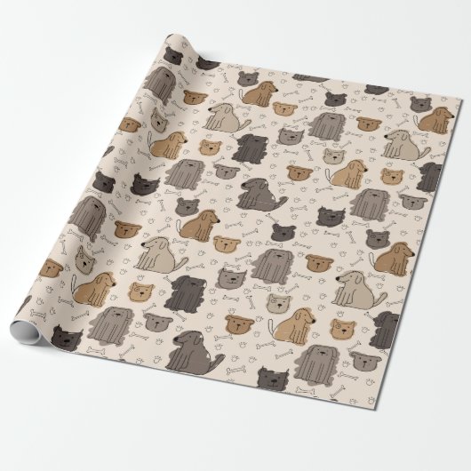 Cartoon Canine Cutness Geschenkpapier (Ungerollt)