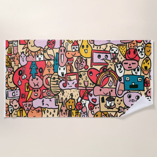 Cartoon Caracter Handgezeichnete Toss Muster Kinde Strandtuch (Vorderseite)