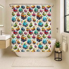 Cartoon Cars Colorful Kids Nursery Shower Curtain Duschvorhang