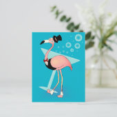 Cartoon Casino Flamingo mit Martini Postkarte (Stehend Vorderseite)