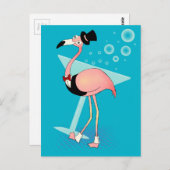 Cartoon Casino Flamingo mit Martini Postkarte (Vorne/Hinten)