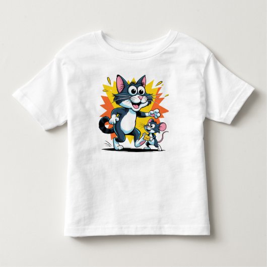 Cartoon Cat and Mouse Chase Kleinkind T-shirt (Vorderseite)