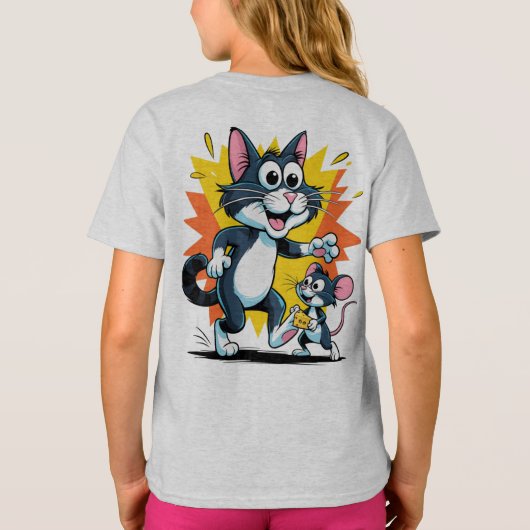 Cartoon Cat and Mouse Chase T-Shirt (Rückseite)