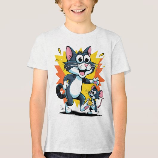 Cartoon Cat and Mouse Chase Tri-Blend Shirt (Vorderseite)