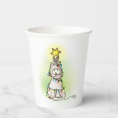 Cartoon Cat and Mouse Making a Christmas Tree Pappbecher (Vorderseite)