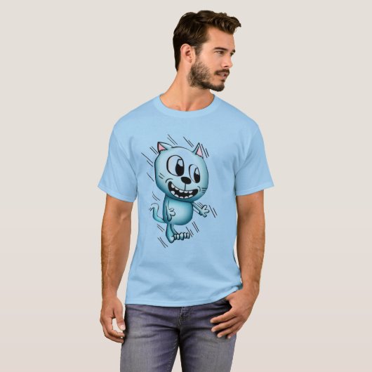 Cartoon Cat Blue T-Shirt (Vorne ganz)