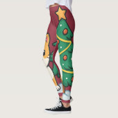 Cartoon Cat by Christmas Tree Snowy Sticker Leggings (Links)