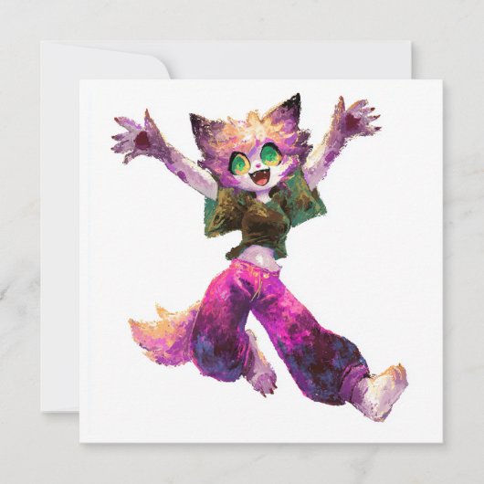 Cartoon Cat Dance Party Theme Einladung (Vorderseite)