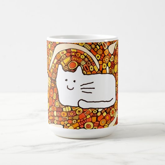 Cartoon Cat Doodle Line Drawing Kaffeetasse (Mittel)