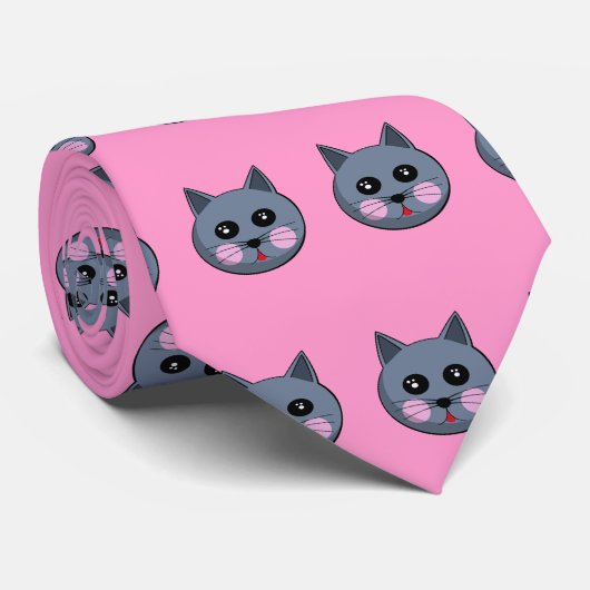 Cartoon Cat Face Krawatte (Gerollt)