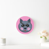 Cartoon Cat Face Wall Clock Runde Wanduhr (Zuhause)