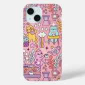 Cartoon Cat Fun on Pink Case-Mate iPhone Hülle (Rückseite)