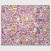 Cartoon Cat Fun on Pink Geschenkpapier (Flach)