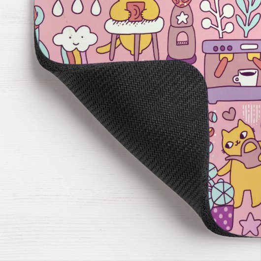 Cartoon Cat Fun on Pink Mousepad (Ecke)