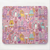 Cartoon Cat Fun on Pink Mousepad (Vorne)