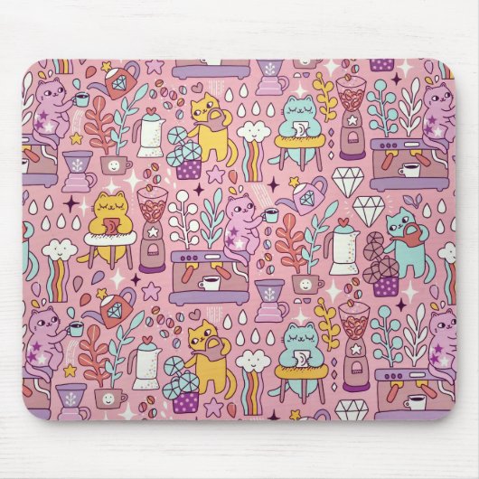 Cartoon Cat Fun on Pink Mousepad (Vorne)