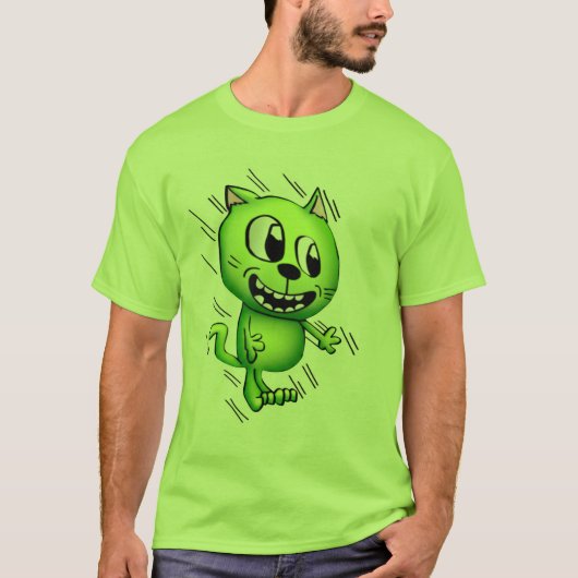 Cartoon Cat Green T-Shirt (Vorderseite)