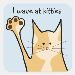 Cartoon Cat Haustiere Waving Kitty Square St Quadratischer Aufkleber