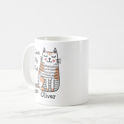 Cartoon Cat in Doodle Art Style Anpassbarer Name Kaffeetasse (Vorderseite Links)