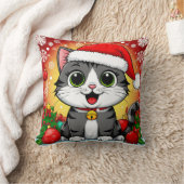 Cartoon Cat in Weihnachtsmannmütze mit Weihnachtsd Kissen (Decke)