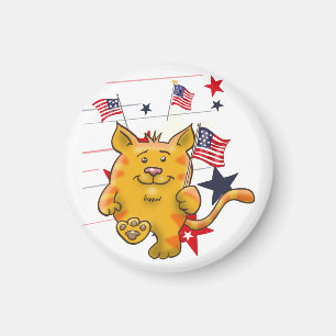 Cartoon Cat mit amerikanischer Flagge Magnet