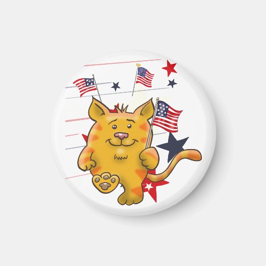 Cartoon Cat mit amerikanischer Flagge Magnet (Vorne)