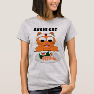 Cartoon Cat mit Sushi Funny Niedlich T-Shirt