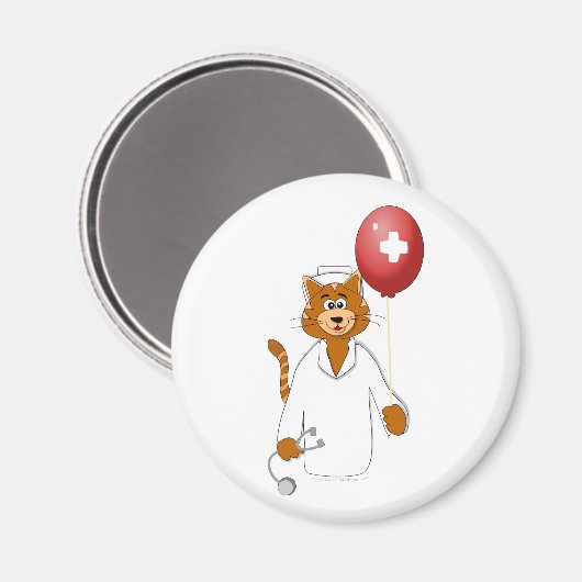 Cartoon Cat Nurse mit Ballon Magnet (Vorderseite/Rückseite)