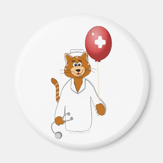 Cartoon Cat Nurse mit Ballon Magnet (Vorne)