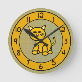 Cartoon Cat on Niedlich Gold Clock für Kinder Runde Wanduhr