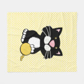 Cartoon Cat on Polka Dot Fleece Blanket (Vorderseite (Horizontal))