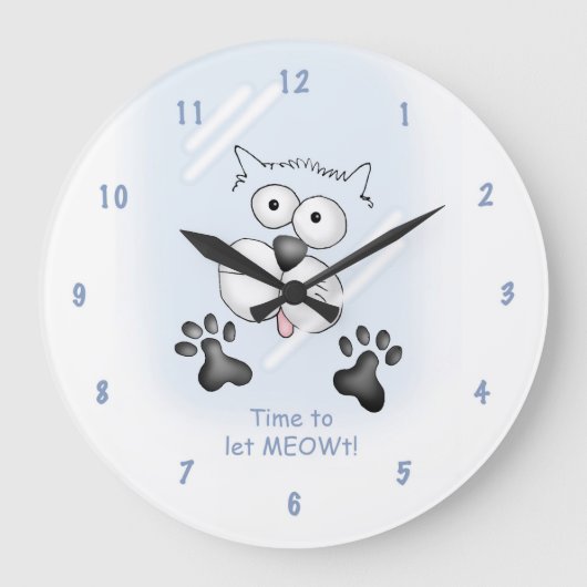 Cartoon cat "Time to let MEOWt!" clock. Große Wanduhr (Vorderseite)