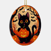 Cartoon Cat und Pumpkins unter Vollmond Keramik Ornament (Rechts)