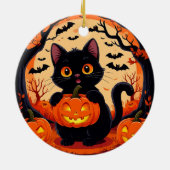 Cartoon Cat und Pumpkins unter Vollmond Keramik Ornament (Hinten)