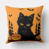 Cartoon Cat und Pumpkins unter Vollmond Kissen (Rückseite)