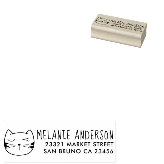 Cartoon Cat Wink Individuelle Name & Rücksendeadre Gummistempel (Stempel)