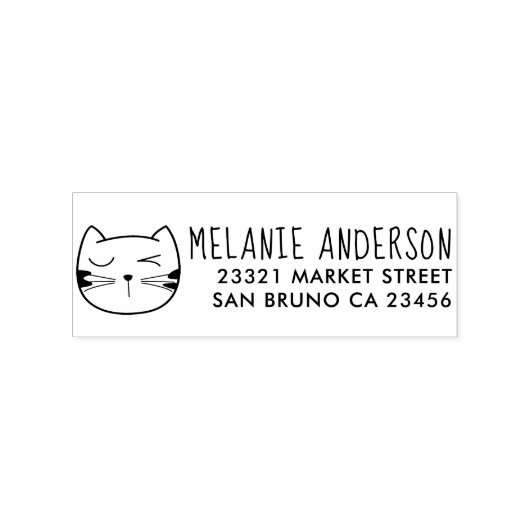 Cartoon Cat Wink Individuelle Name & Rücksendeadre Gummistempel (Prägung)