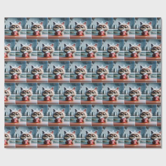 Cartoon Cat With Humorous Text On a Coffee Mug Geschenkpapier (Flach)