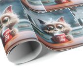 Cartoon Cat With Humorous Text On a Coffee Mug Geschenkpapier (Rolleneckpunkt)