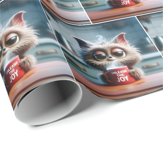 Cartoon Cat With Humorous Text On a Coffee Mug Geschenkpapier (Rolleneckpunkt)