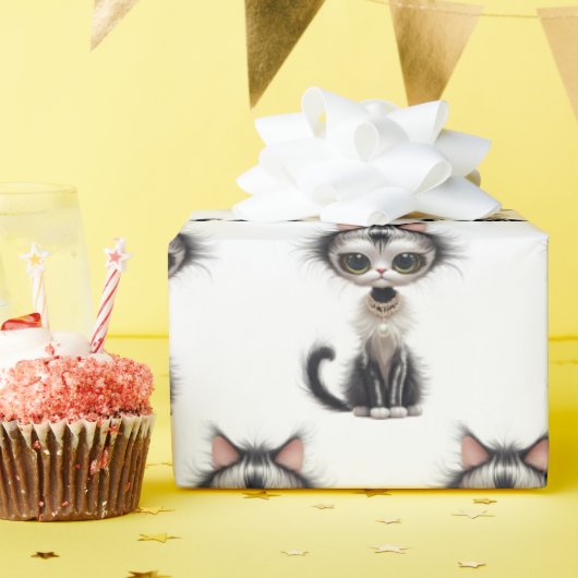 Cartoon Cat with Pearl Necklace Geschenkpapier (Geburtstagsparty)