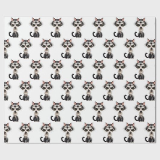 Cartoon Cat with Pearl Necklace Geschenkpapier (Flach)