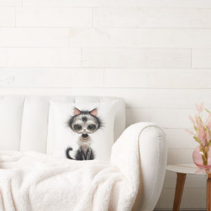 Cartoon Cat with Pearl Necklace Kissen