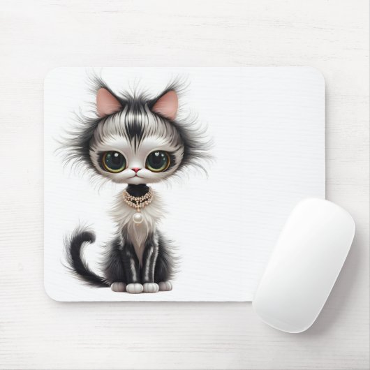 Cartoon Cat with Pearl Necklace Mousepad (Mit Mouse)