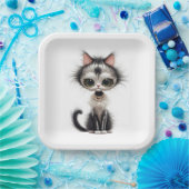 Cartoon Cat with Pearl Necklace Pappteller (Party)